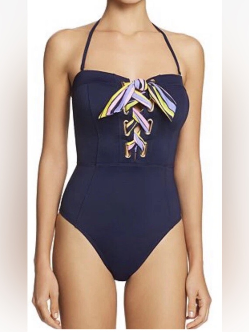 NWT $154 Sz 8 Trina Turk‎ Bal Harbour Solid Lace Up One Piece